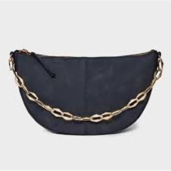 Universal Thread Black Half-Moon Shoulder Bag with Gold Chain - NWT - Picture 1 of 4